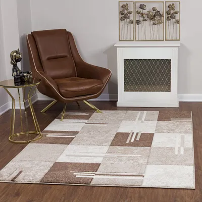 Geometrischer Skandinavisch-Teppich, 80x150 cm, beige/braun/weiß
