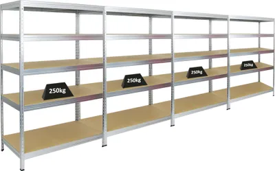 Produktbild von Mega Deal | 4x Schwerlastregal Rivet | HxBxT 180x120x60 cm | Fachlast 250kg | Verzinkt