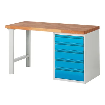 Produktbild von STIER Werkbank Premium mit 5 Schubladen BxTxH 1500x700x890mm RAL 7035 / RAL 5012