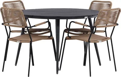 Image de BreakLindos ensemble de jardin 1 table à manger, 4 chaises noires.