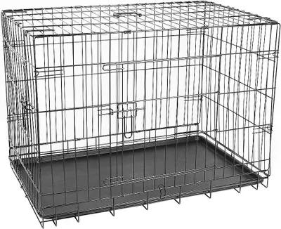 Produktbild von Faltbarer und tragbarer Hundekäfig aus Metall mit 2 Türen, Griffen und Tablett (106 x 76 x 71 cm)