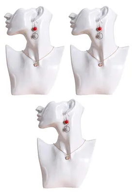 Image de set de 3 buste de bijoux blanc | Buste de mannequin de bijoux | Présentoir de bijoux pour chaînes, boucles d'oreilles | Mannequin Femme Tête / Epaule pour présentations de bijoux | Présentoir de chaînes Boucle d'oreille