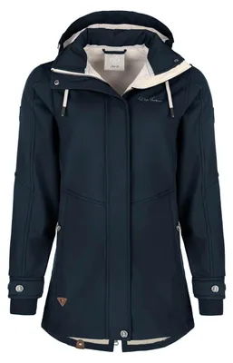 Produktbild von Dry Fashion Damen Softshell-Mantel Wien mit wattiertem Fleece-Innenfutter - Softshelljacke mit abnehmbarer Kapuze in Navy Größe 38