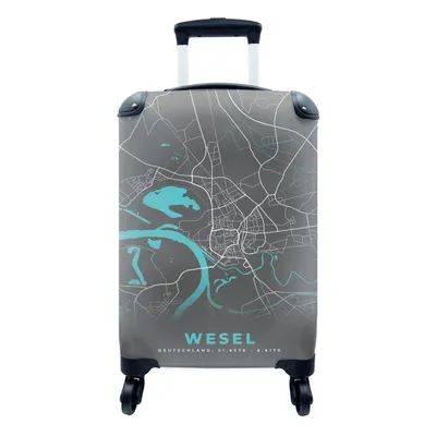 Produktbild von MuchoWow® Koffer Handgepäck Trolley Rollkoffer Kleine Reisekoffer mit 4 Rollen - Deutschland - Blau - Wesel - Stadtplan - Karte - Cabin Size < 55x40x23 cm & 55x40x20 cm - Fotokoffer - Kabinenkoffer - Boardgepäck - Reise-Box - Reisekoffer - Reisegepäck - Koffer mit Bild - Trolley für Kinder