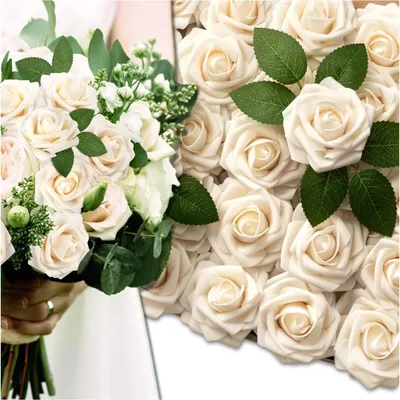 Produktbild von EDIBAZZAR | Set mit künstlichen Rosen, 25-teilig, dekorativ, ecru