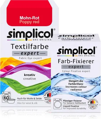 Produktbild von Simplicol Textilfarbe expert Mohn-Rot 150g & Farb-Fixierer Expert 90ml