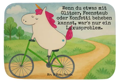 Produktbild von Mr. & Mrs. Panda Badematte Einhorn Radfahrer Design - Weiß - Geschenk, Rad, badezimmermatte, Duschvorleger, Unicorn, Radfahren, Badezimmer Matte, Badezimmerteppich, Bike