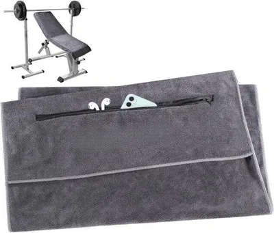 Produktbild von Famanu Fitnesshandtuch Set von 2 - 120 x 50 cm - Mikrofaser mit Reißverschlussfach - kompakt und schnell trocknend