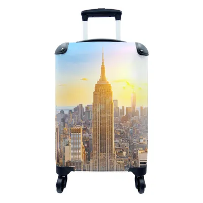 Produktbild von MuchoWow® Koffer Handgepäck Trolley Rollkoffer Kleine Reisekoffer mit 4 Rollen - New York - Sonne - Empire State Building - Cabin Size < 55x40x23 cm & 55x40x20 cm - Fotokoffer - Kabinenkoffer - Boardgepäck - Reise-Box - Reisekoffer - Reisegepäck - Koffer mit Bild - Trolley für Kinder