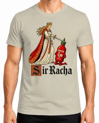 Obrázok produktu pre Pánske tričko "Sir Racha", pikantná omáčka, motív rytiera, stredovek, sarkazmus, prírodná farba, veľkosť L