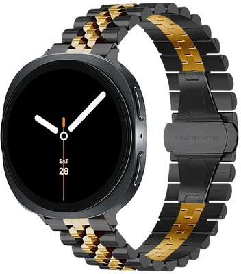 Produktbild von FFO2World 5-reihiges Edelstahl-Gliederarmband – für Samsung Galaxy Watch 8/8 Classic 40/44/46 mm – Faltschließe & Kürzungsset – Schwarz/Gold