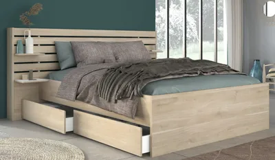 Produktbild von Stauraumbett "Escale" in Eiche, Bett 140 x 200 cm Bettschubkasten und Ablagen