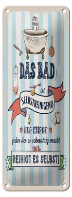 Produktbild von Blechschild Spruch 10x27 cm Das Bad ist selbstreinigend Reinigt es selbst