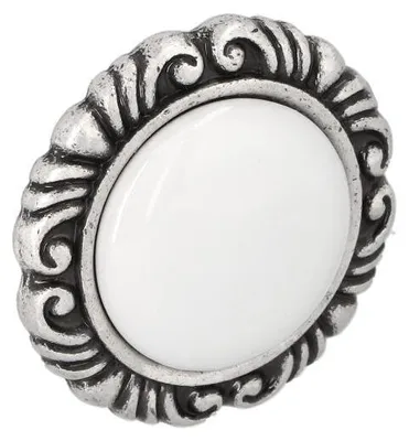 Zdjęcie produktu dla Zestaw 6 uchwytów do mebli, wykonanych z zamaku i porcelany. Średnica: 41 mm. Wykończenie: srebrne, polerowane