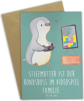 Produktbild von Mr. & Mrs. Panda Grußkarte Stiefmutter Bonusboss - Meeresbrise - Geschenk, Liebe, weihnachtskarten, hochzeitskarten, Verwandte, Familienmitglieder, Stiefkind, Videospiel