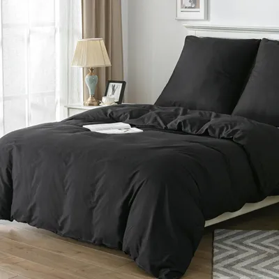 Immagine prodotto di Omgoods - Set di lenzuola - 135 x 200 cm - Copripiumino in microfibra nera