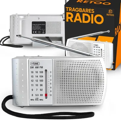 Produktbild von Tragbares Radio FM/AM/SW Küchenradio, Batteriebetrieben, Netzstromversorgung, Kompaktradio für die Küche mit Teleskopantenne, Silber, Retoo