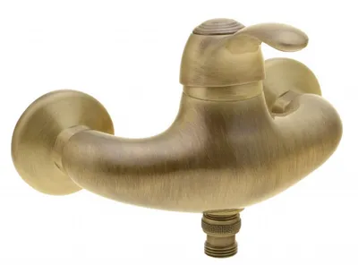 A bronze-colored shower faucet is shown against a white background.