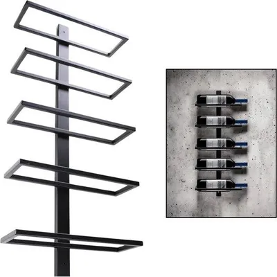 Immagine prodotto di Uniqoos® - Porta bottiglie da parete per 5 bottiglie, colore nero opaco, realizzato in acciaio di alta qualità, design moderno e salvaspazio, ideale per cucina e sala da pranzo