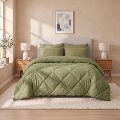 Produktbild von Sleep Comfy Deluxe 2-in-1 Sommer Bettdecke 200x220 cm Khaki - Bettdecke ohne Bezug mit 2 Kissenbezügen 60x70 cm, Atmungsaktiv & Allergikergeeignet