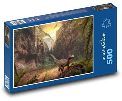 Zdjęcie produktu dla Puzzle 500 Dinozaury w naturalnym krajobrazie - martinpuzzle