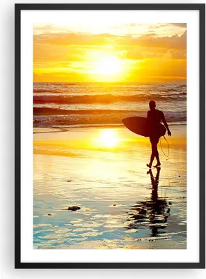 Produktbild von Gerahmtes Poster - Schwarzer Rahmen - Surfer sonnenuntergang ozean brett - 50x70 cm - Wand Bild - Wanddeko - Wandbilder - Wandposter - Bilderrahmen - Bilder - Kunstdruck - Wandbild - P2BPA50x70-2792
