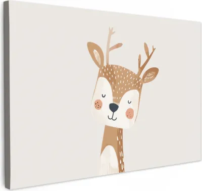 Produktbild von Leinwand Bilder 90x60 cm - Kinder Beige - Hirsch, Bilder Wohnzimmer Modern, Wanddeko