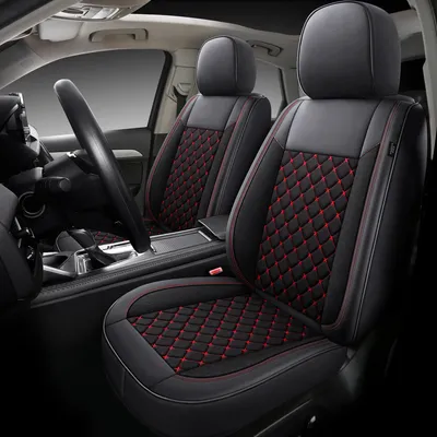 Produktbild von Autositzebezüge für Volkswagen T7 Multivan | Set mit 2 | Hochwertiges Kunstleder (Skai) | CLS900 Serie | Schwarz mit roten Nähten