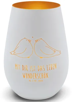 Produktbild von Mr. & Mrs. Panda Glas Windlicht Turteltauben Liebe - Weiß - Geschenk, Teelichthalter, Kerzenhalter, Verliebt, dekolicht, Hochzeitstag, Freundin, glücklich, Laterne