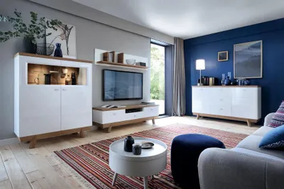 Produktbild von Designer Wohnwand Modern TV-Lowboard Wandregal Wohnzimmer Set 4tlg