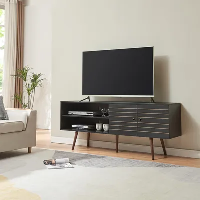 Obrázek produktu pro Skříňka pod TV 'Vare' 160 x 40 x 66 cm se 2 dvířky a 2 otevřenými přihrádkami černá