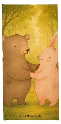 Produktbild von Mr. & Mrs. Panda Badhandtuch Bär und Hase Umarmen Design - Weiß - Geschenk, Freundin, Handtuch, für Immer, Badehandtuch, Umarmung, Strandtuch, Duschhandtuch, Beste
