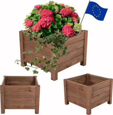 Produktbild von MODO24 Pflanzkübel Holz Blumenkübel Pflanzkasten Massivholz Kiefer Imprägniert Wetterfest Garten, 31x40x40 cm, Braun, DNC