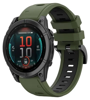 Image de Bracelet sport en silicone bicolore 22 mm pour Garmin Fenix E 47 mm, vert foncé / noir