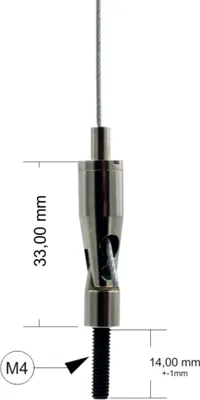 Produktbild von Drahtseilhalter / Gripper 15, Gelenk mit Außengewinde M4 Gewindeüberstand 14mm, für Drahtseil Ø1,0-1,5mm | vernickelt
