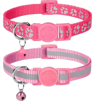 Productafbeelding van Reflecterende kattenhalsbanden met veiligheidssluiting en belletje, 2 stuks, verstelbaar, 15-20 cm, roze