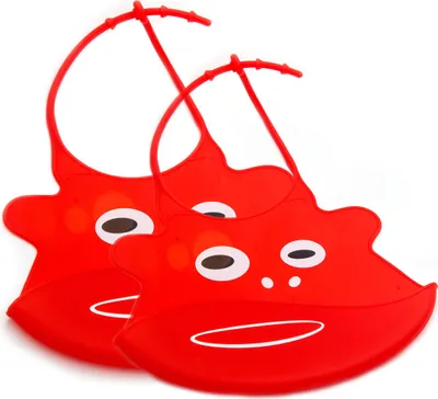 Produktbild von 2 Stück Baby Kinder Lätzchen mit Motiv Wasserdicht abwaschbar Farbe Rot Silikon Babylätzchen verstellbar Latz mit Auffangschale Unizise Unisex
