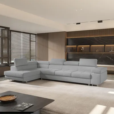 Produktbild von Masseno Ecksofa VICENTE mit Schlaffunktion L-Form, Sofa mit Bettkasten, Wohnzimmersofa, Couch, Soffa, Bettsofa, Couchgarnitur- Hellgrau, QUELLE 83