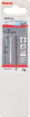 Immagine prodotto di Punta per metallo HSS-Co, DIN 338, 2 x 29 x 49 mm, confezione da 1 pz
