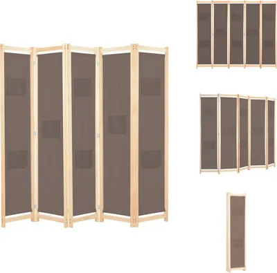 Obrázek produktu pro vidaXL 5dílný dělič místností hnědý 200 x 170 x 4 cm látka - Dělič místností