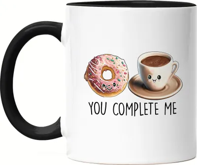 Produktbild von You Complete Me Tasse Schwarz Kaffee Donut Valentinstag Freundin Freund Süß Geschenkidee Paar Liebe