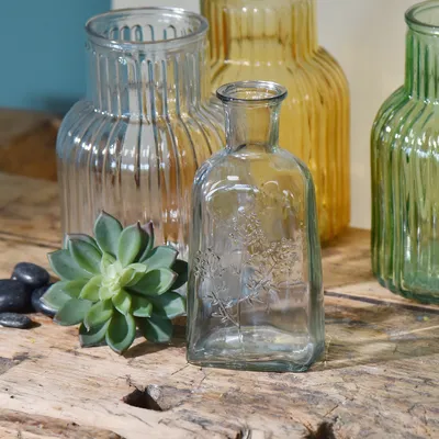 Produktbild von Glasvase Flaschenvase Klar mit Beerenzweigmotiv 19cm 2er Set Dekoration, 2 Stück