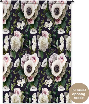 Produktbild von MuchoWow® Wandteppich Wandbehang Blumen - Anemone - Muster 120x180 cm Tapisserie Dekoration Wandtuch - Schlafzimmer - Dekorationen für das Haus