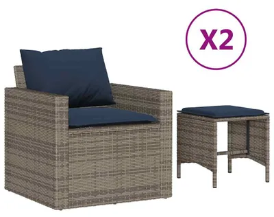 Immagine prodotto di set di divani da giardino 4 pezzi con cuscini in poly rattan grigio