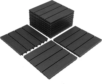 Produktbild von TolleTour Terrassenfliesen 30x30cm, 11 Stück, 1 qm, Anti-Rutsch-Oberfläche, Klickfliesen aus Kunststoff in Holzoptik, Bodenbelag, witterungsbeständig Anthrazit