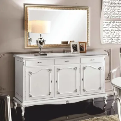 Produktbild von Casa Padrino Luxus Barock Sideboard mit Spiegel Weiß / Silber / Gold -  Italy