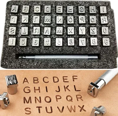 Image de Jeu de poinçons à lettres en cuir - 37 pièces - 6,5 mm - pour travaux manuels et artisanat