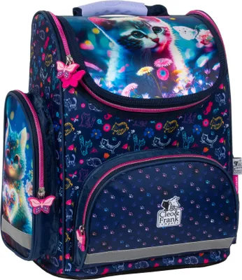 Produktbild von Schulranzen für Jungen und Mädchen - Schul-Rucksack für Kinder mit Schuhbeutel Federmäppchen mit Ausstattung- Hausaufgabenheft - Katze Motiv