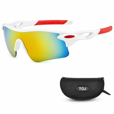 Produktbild von TOJ Fahrradbrille mit verspiegelter Linse – Sportbrille UV400 – leichte Unisex Radbrille 29 g – für Radfahren, Laufen, Wandern & Wassersport, KI-generiertes Bild