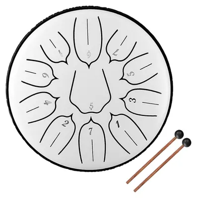 Obrázok produktu pre 6-palcová ocelová perkusná doska (handpan) s 11 tónmi, v tónine D, s paličkami. Perkusný hudobný nástroj